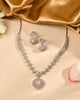 VOJ Silver Plated Baby Pink Square Stone Studded Jewellery Set - Dista