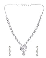 Thumbnail for VOJ Silver Plated Ad Stone Studded Floral Jewellery Set - Dista
