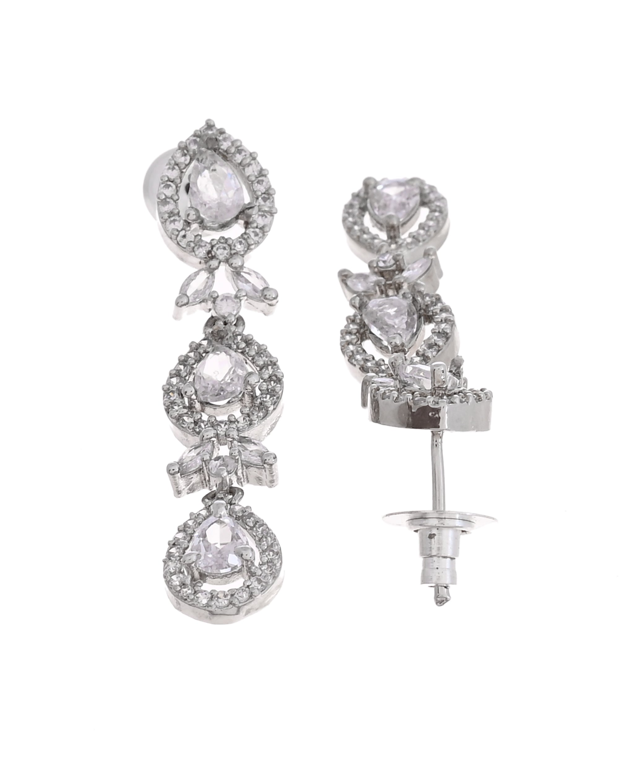 VOJ Silver Plated Ad Stone Studded Floral Jewellery Set - Dista