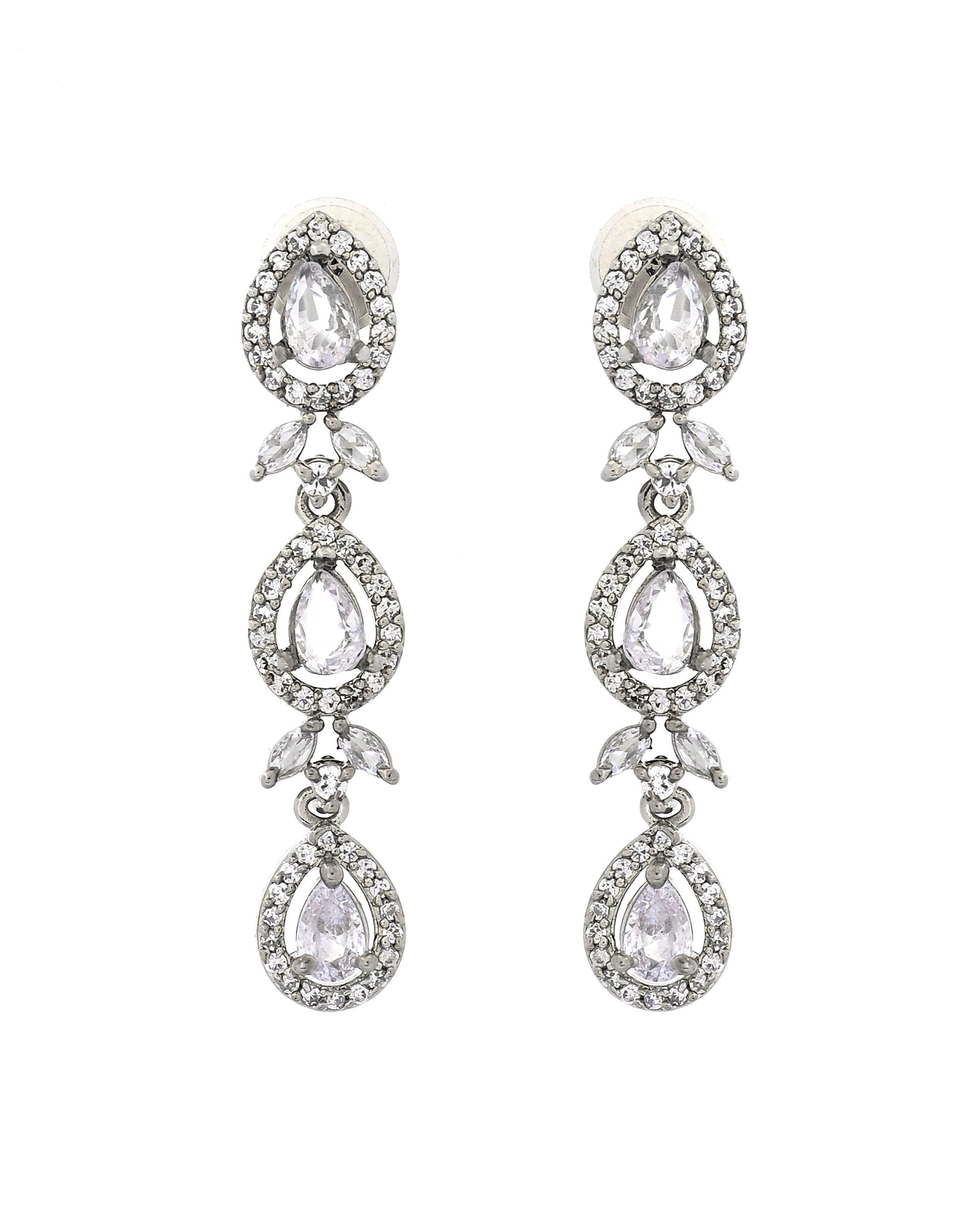 VOJ Silver Plated Ad Stone Studded Floral Jewellery Set - Dista