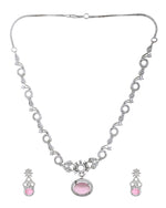 Thumbnail for VOJ Silver Plated Designer Oval Stone Ad Necklace Set