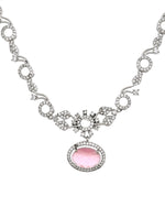 Thumbnail for VOJ Silver Plated Designer Oval Stone Ad Necklace Set