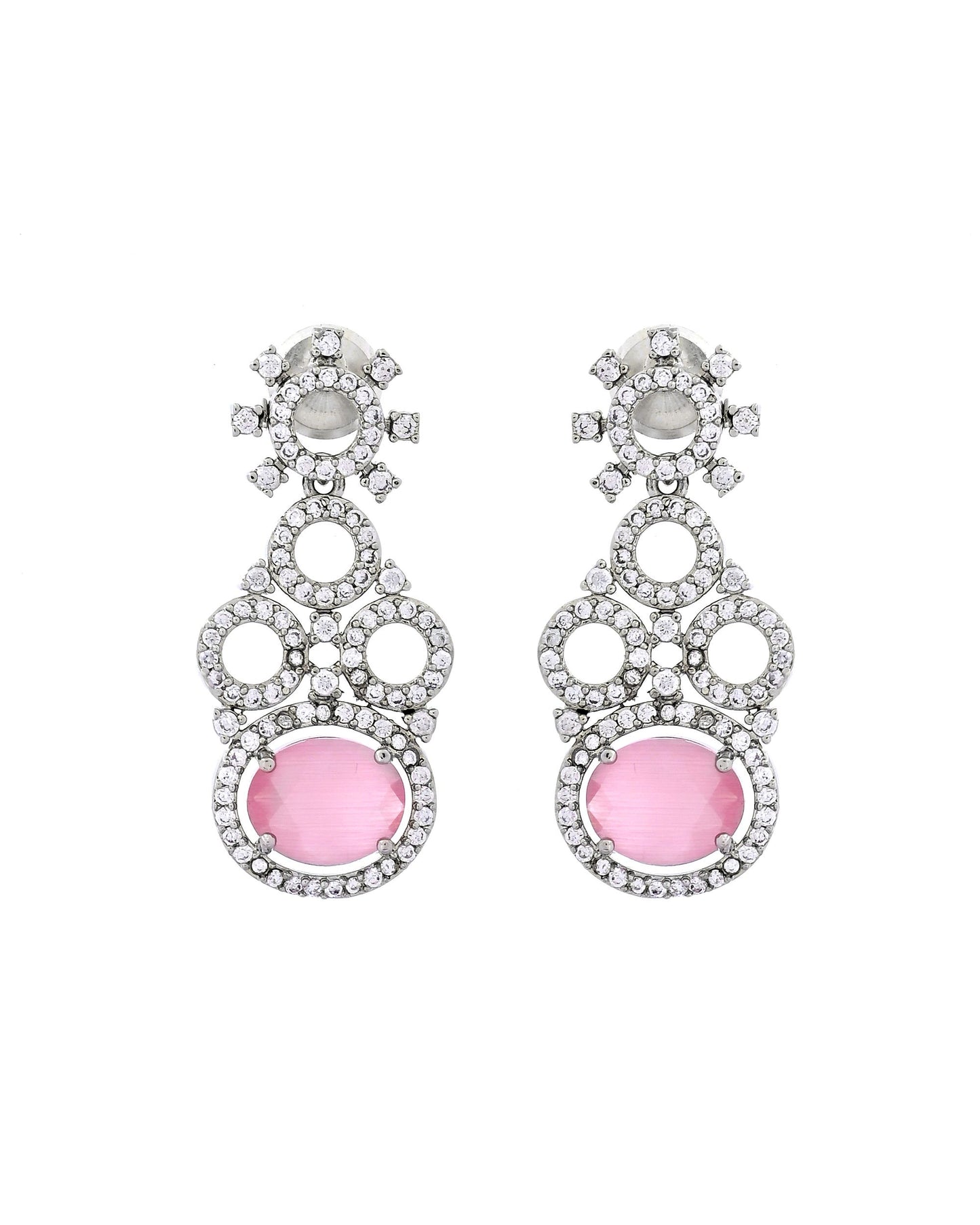 VOJ Silver Plated Designer Oval Stone Ad Necklace Set - Dista