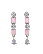 Thumbnail for VOJ Silver Plated Baby Pink Rectangular Stone Ad Necklace Set