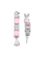 Thumbnail for VOJ Silver Plated Baby Pink Rectangular Stone Ad Necklace Set