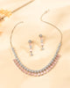 VOJ Silver Plated Baby Pink Rectangular Stone Ad Necklace Set - Dista