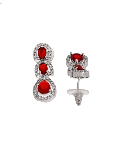 VOJ Silver Toned Red Ad Studs Earrings - Dista