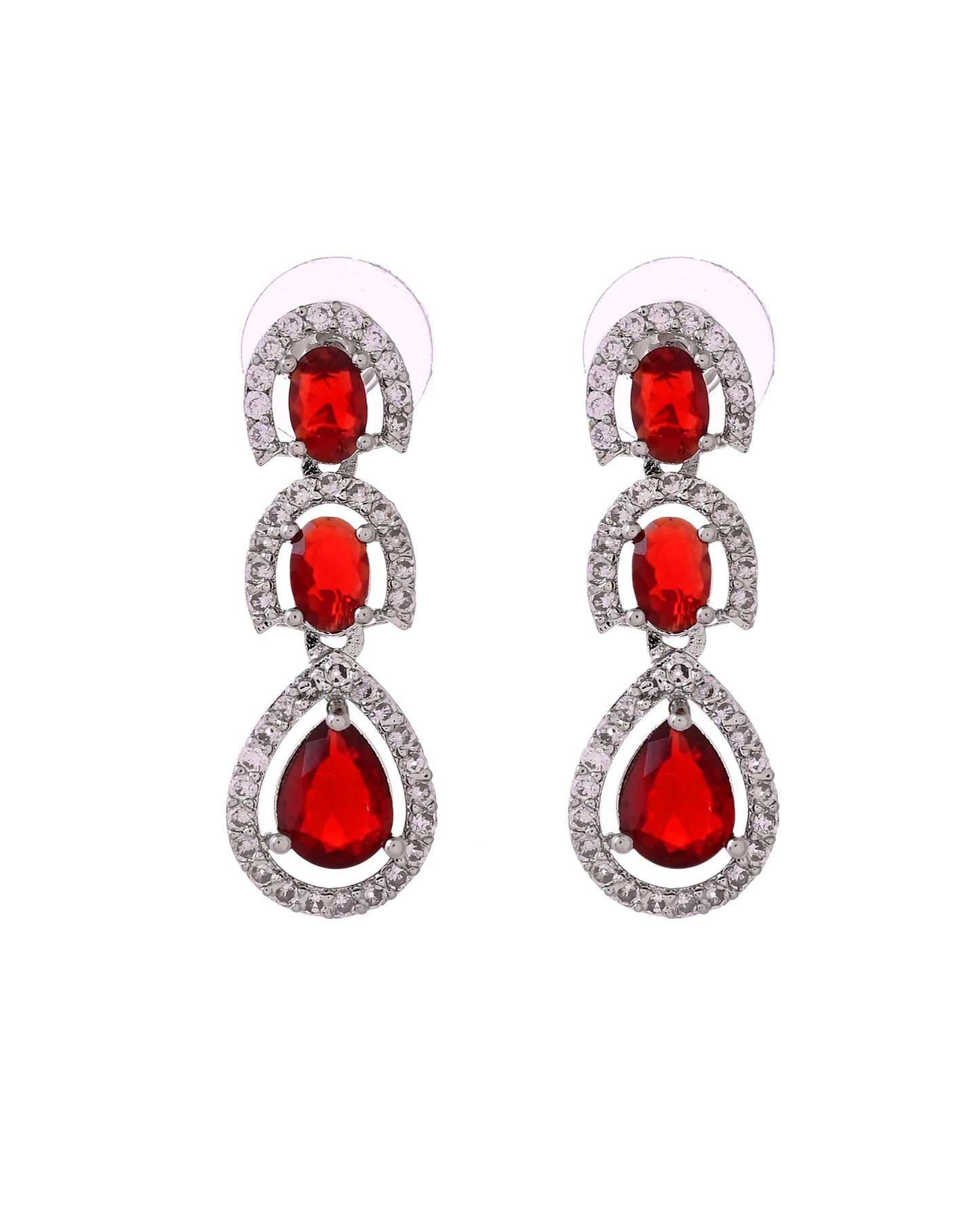VOJ Silver Toned Red Ad Studs Earrings - Dista