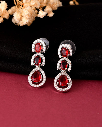 VOJ Silver Toned Red Ad Studs Earrings - Dista