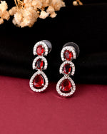 Thumbnail for VOJ Silver Toned Red Ad Studs Earrings