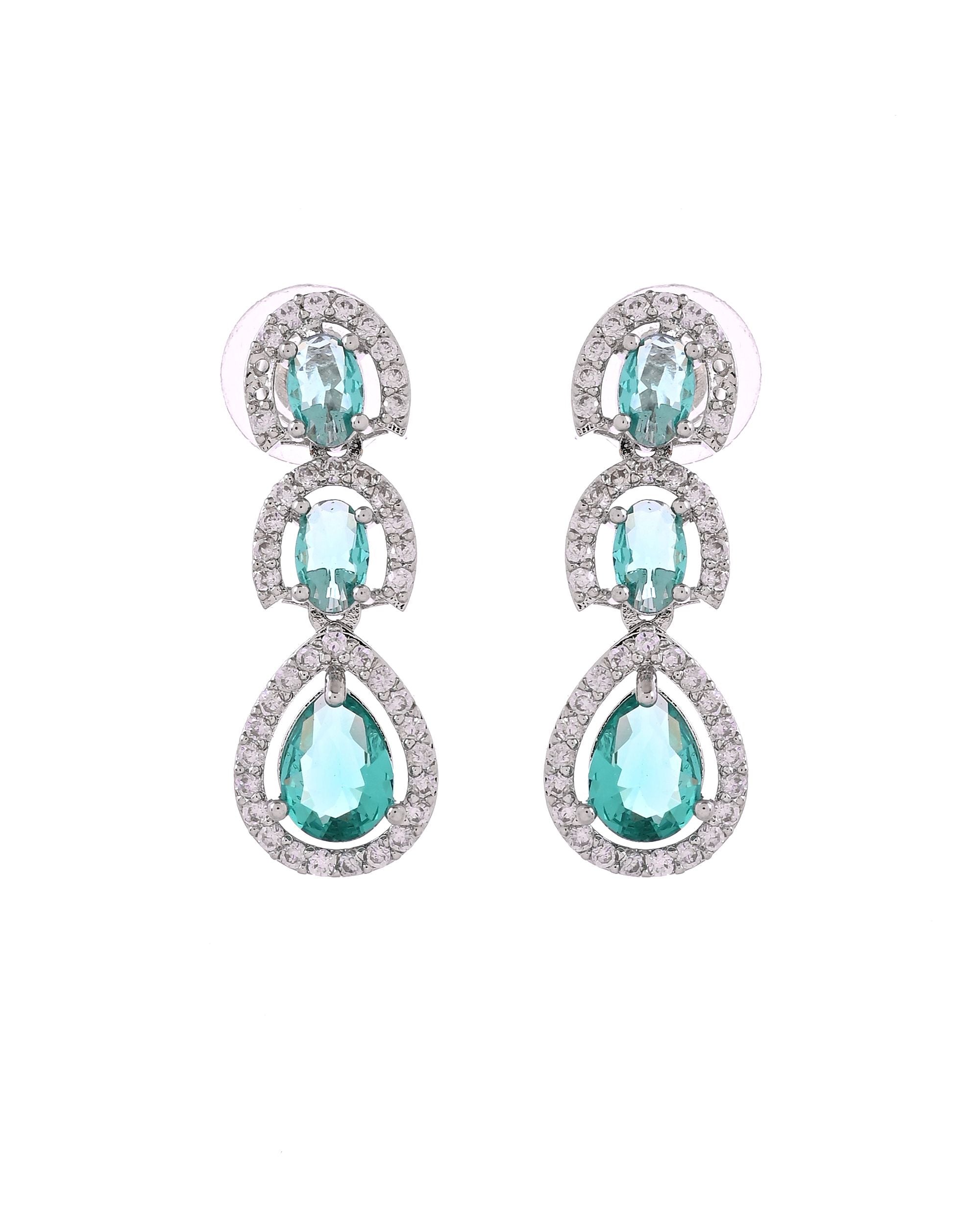 VOJ Silver Toned Teal Green Ad Studs Earrings