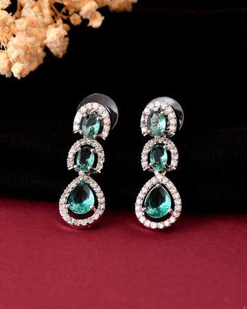 VOJ Silver Toned Teal Green Ad Studs Earrings - Dista