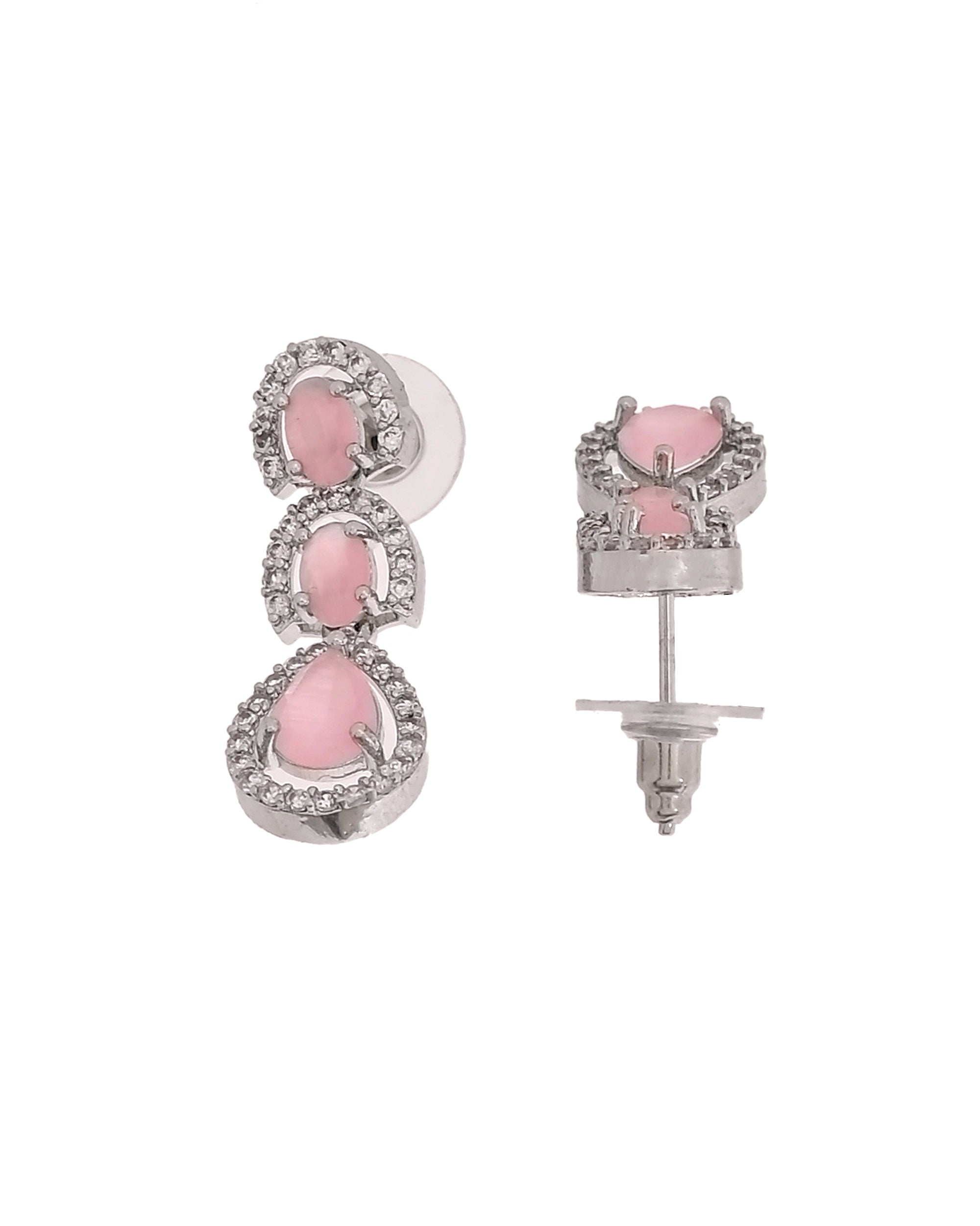 VOJ Silver Toned Baby Pink Ad Studs Earrings - Dista