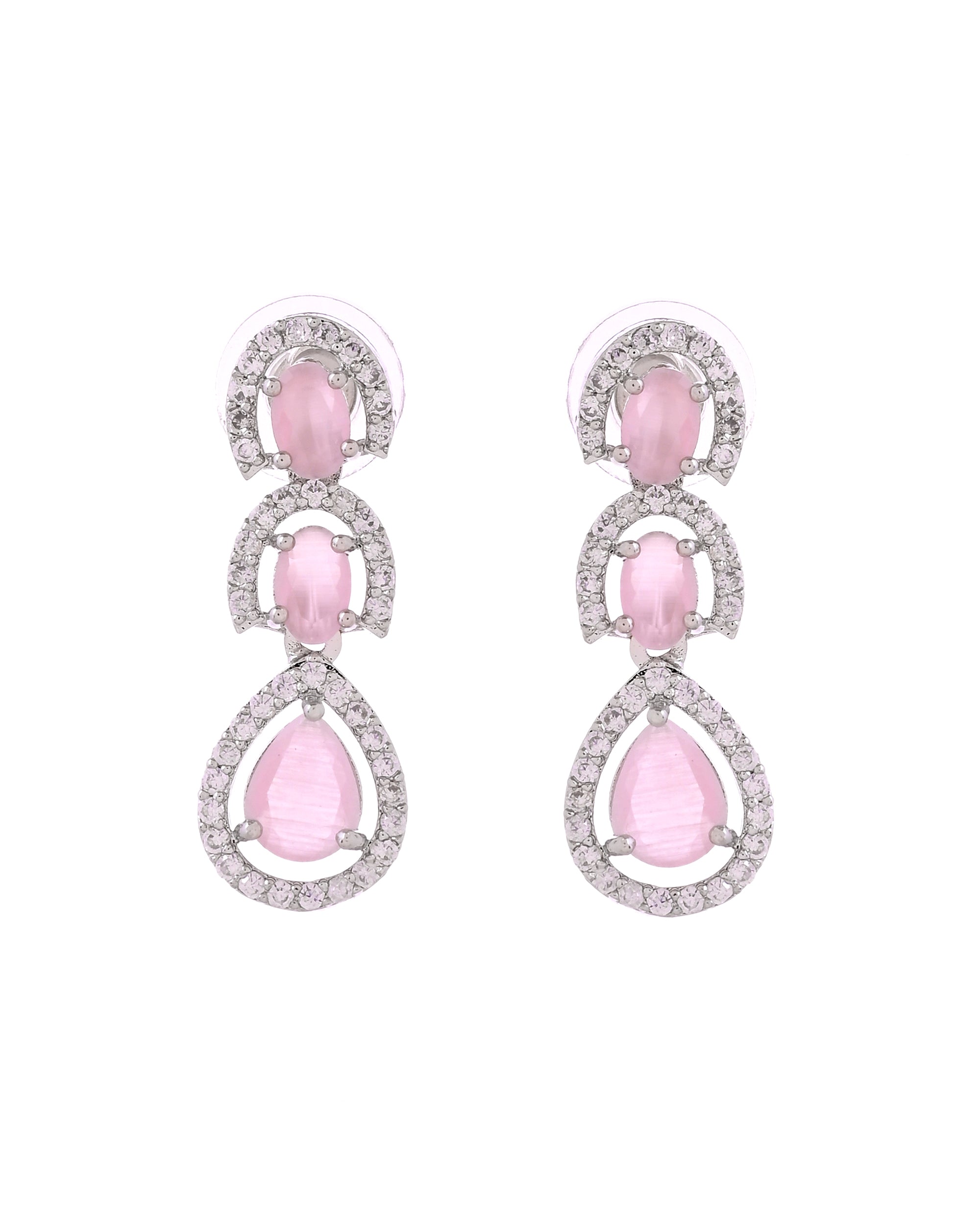 VOJ Silver Toned Baby Pink Ad Studs Earrings - Dista