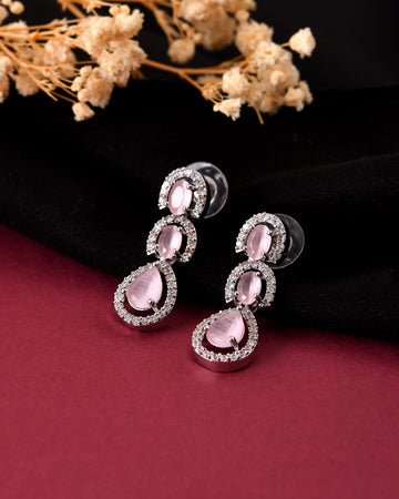 VOJ Silver Toned Baby Pink Ad Studs Earrings - Dista