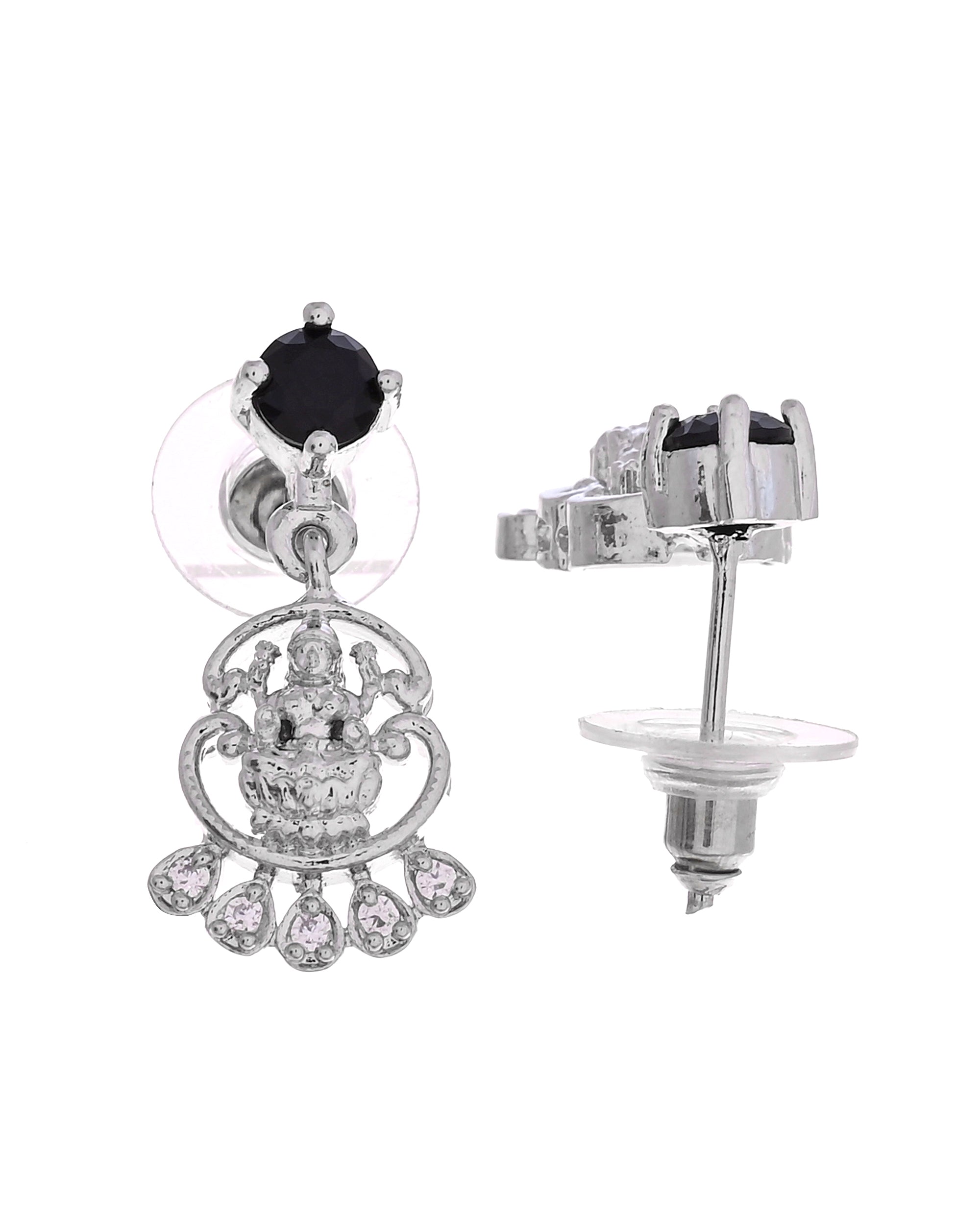 VOJ Silver Plated Ad Black Stone Temple Jewellery Set - Dista