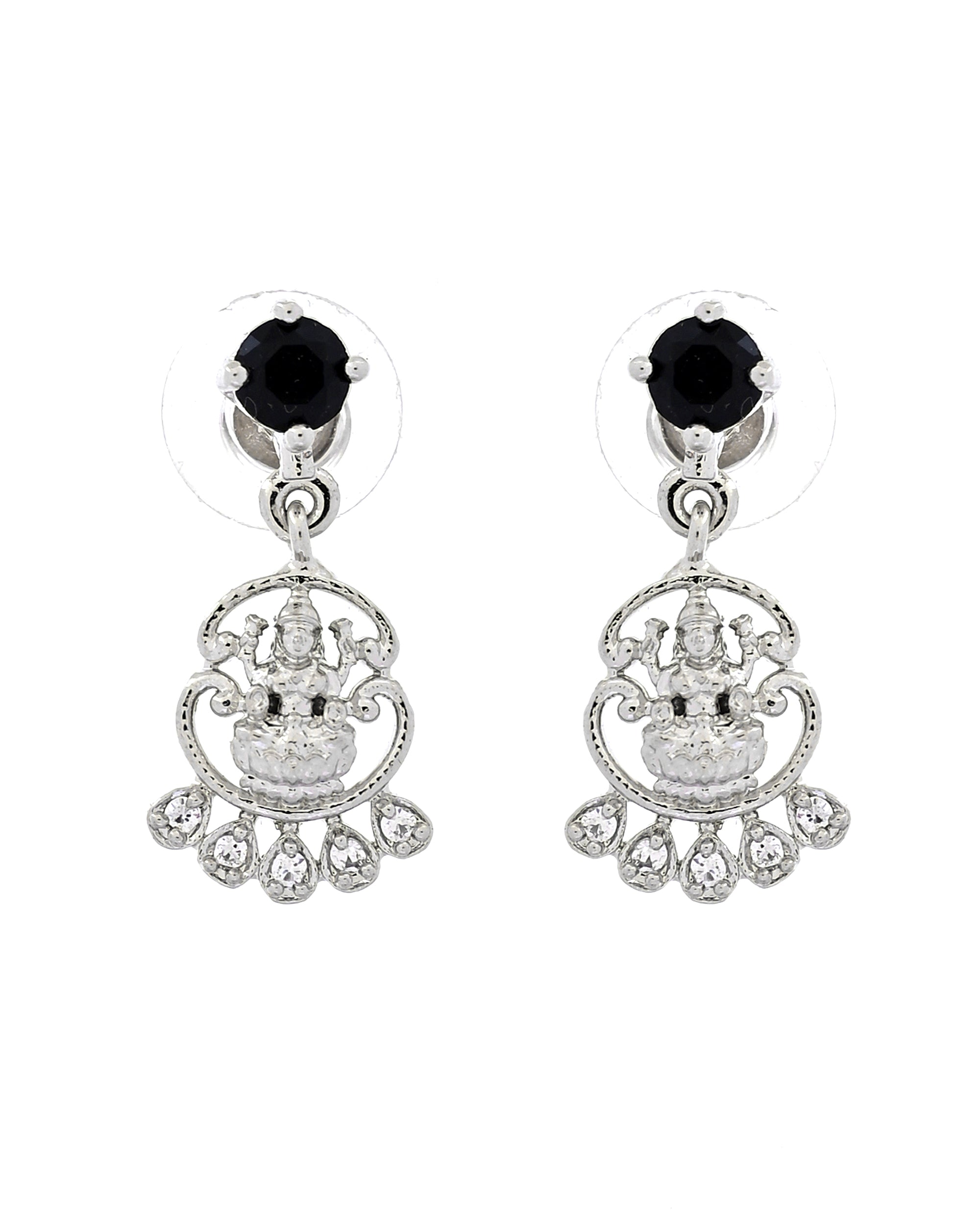 VOJ Silver Plated Ad Black Stone Temple Jewellery Set - Dista