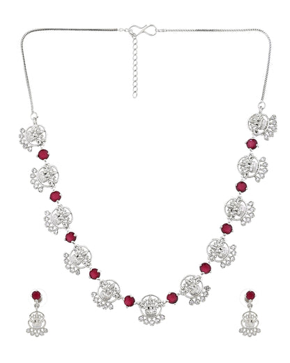 VOJ Silver Plated Ad Wine Stone Temple Jewellery Set - Dista