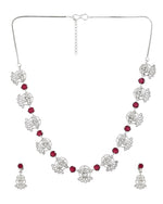 Thumbnail for VOJ Silver Plated Ad Wine Stone Temple Jewellery Set - Dista