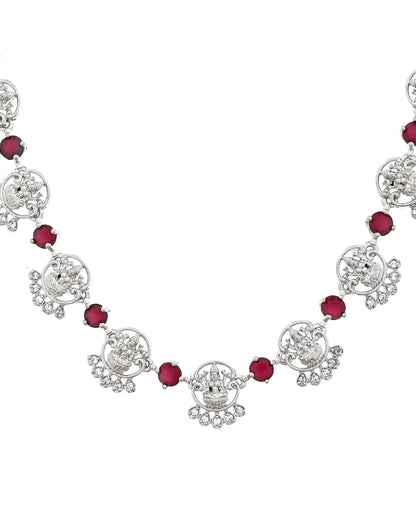 VOJ Silver Plated Ad Wine Stone Temple Jewellery Set - Dista