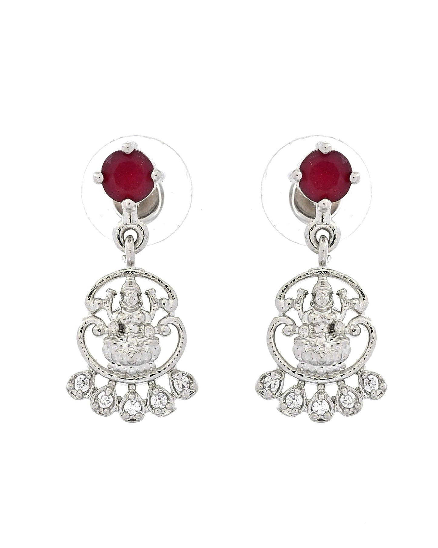 VOJ Silver Plated Ad Wine Stone Temple Jewellery Set - Dista