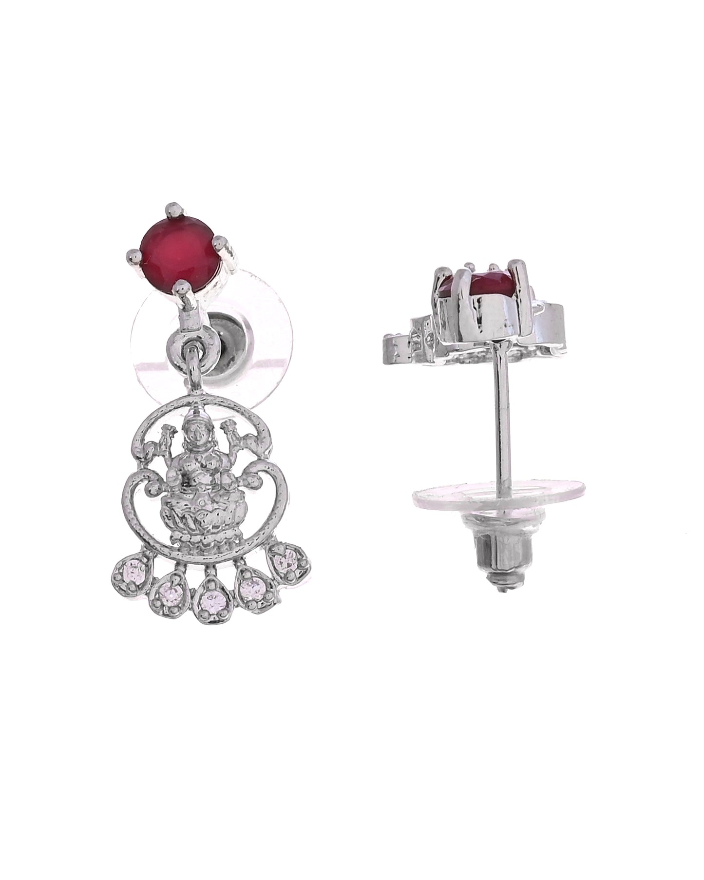 VOJ Silver Plated Ad Wine Stone Temple Jewellery Set - Dista