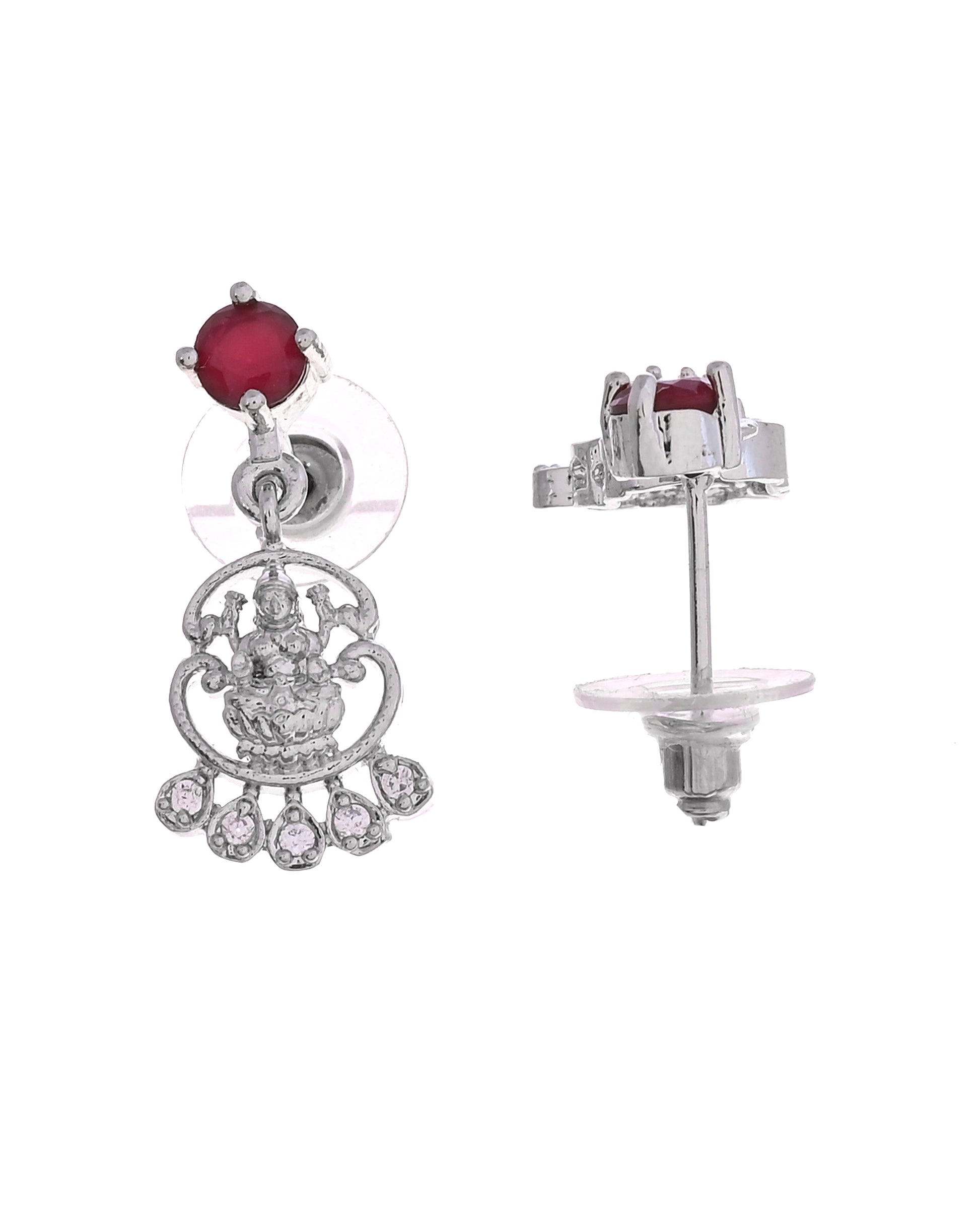 VOJ Silver Plated Ad Wine Stone Temple Jewellery Set - Dista