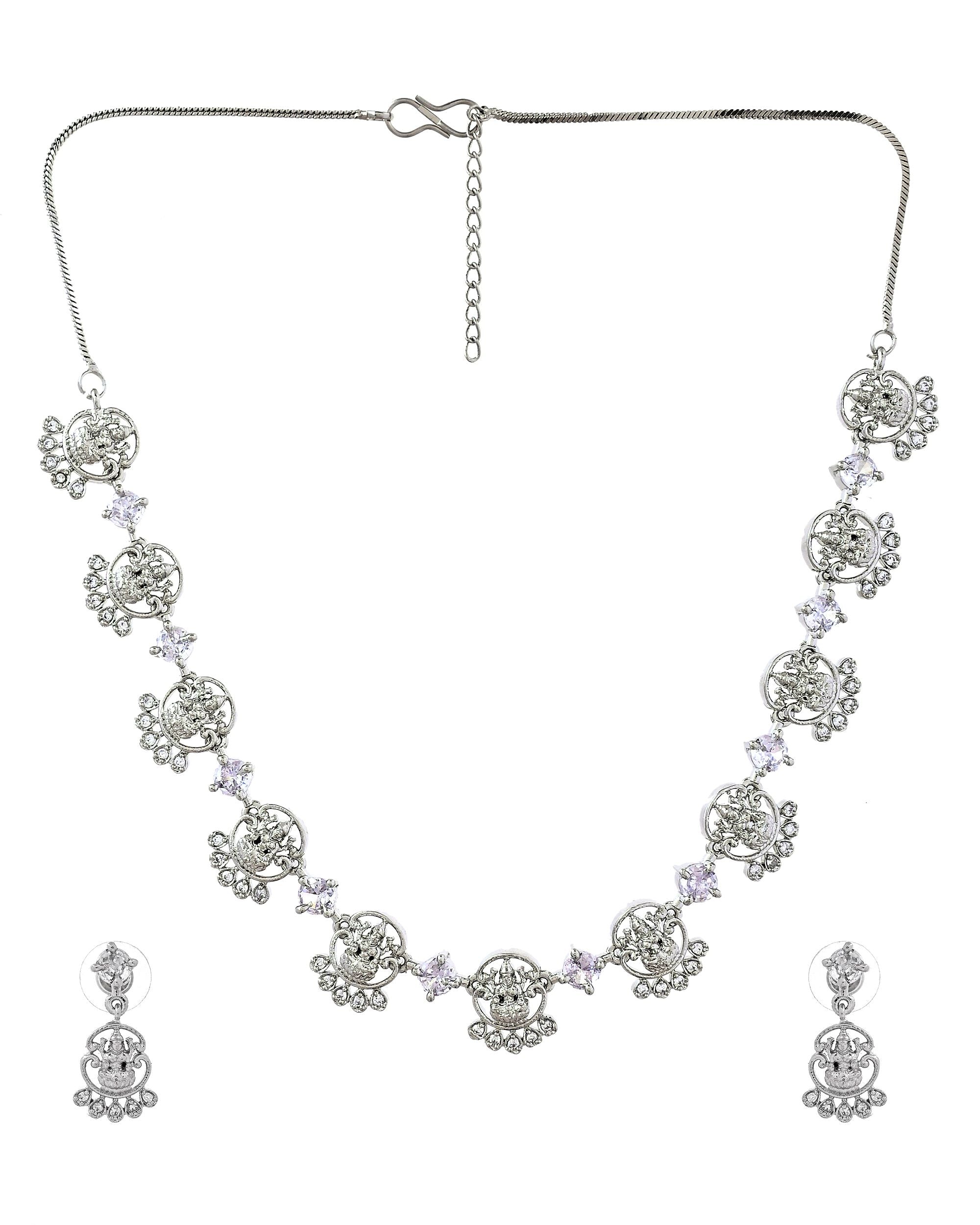 VOJ Silver Plated Ad Stone Temple Jewellery Set - Dista