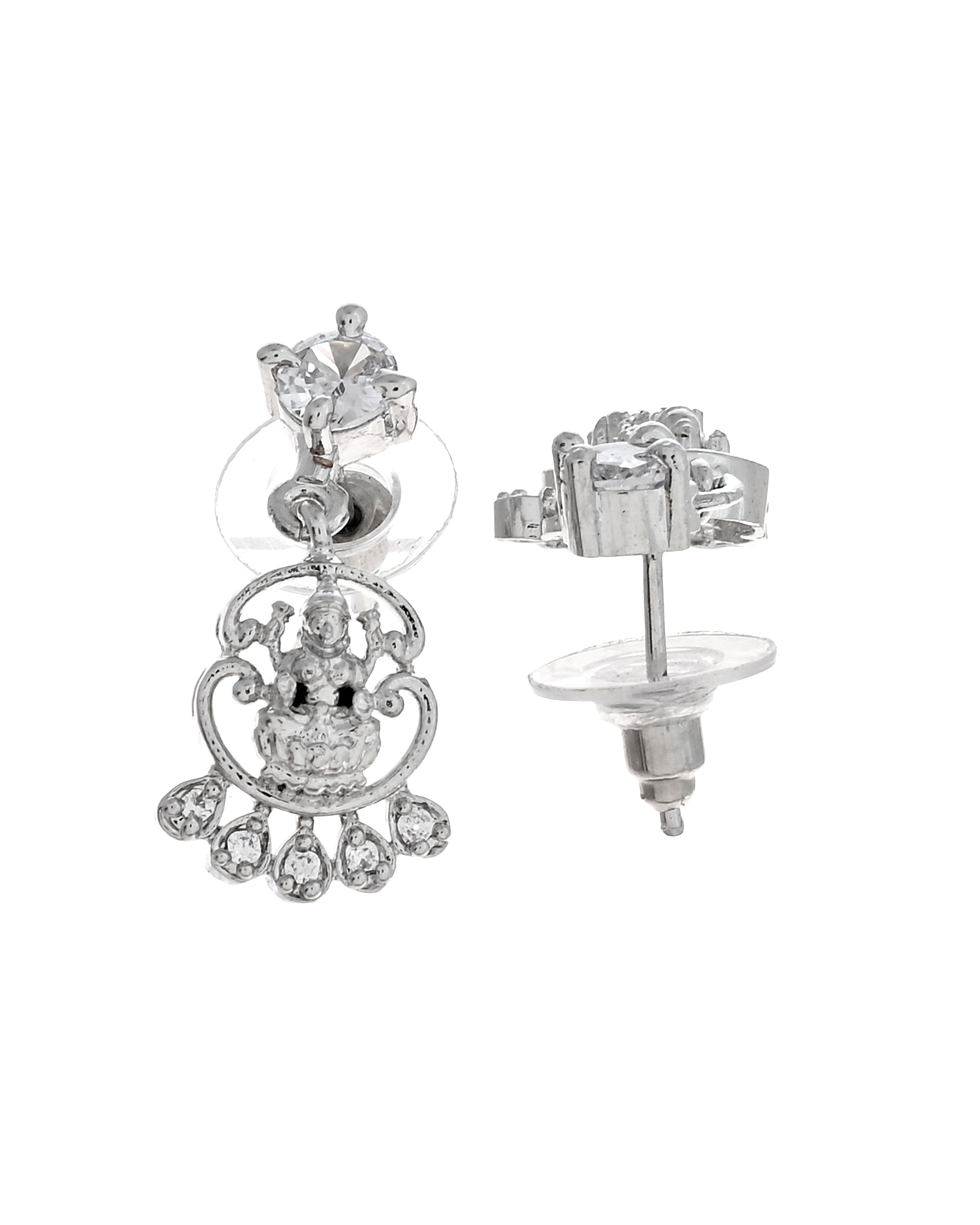VOJ Silver Plated Ad Stone Temple Jewellery Set - Dista