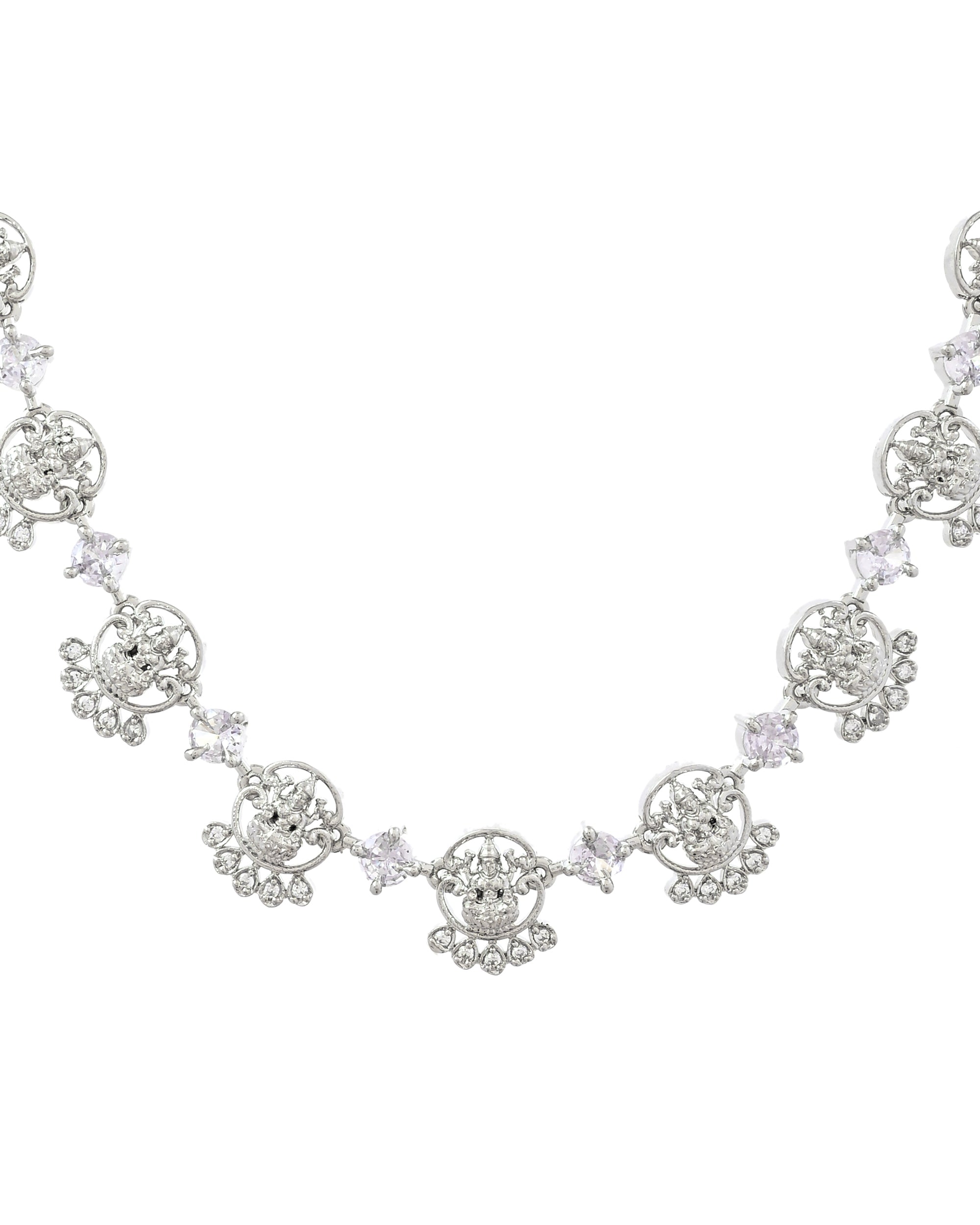 VOJ Silver Plated Ad Stone Temple Jewellery Set - Dista