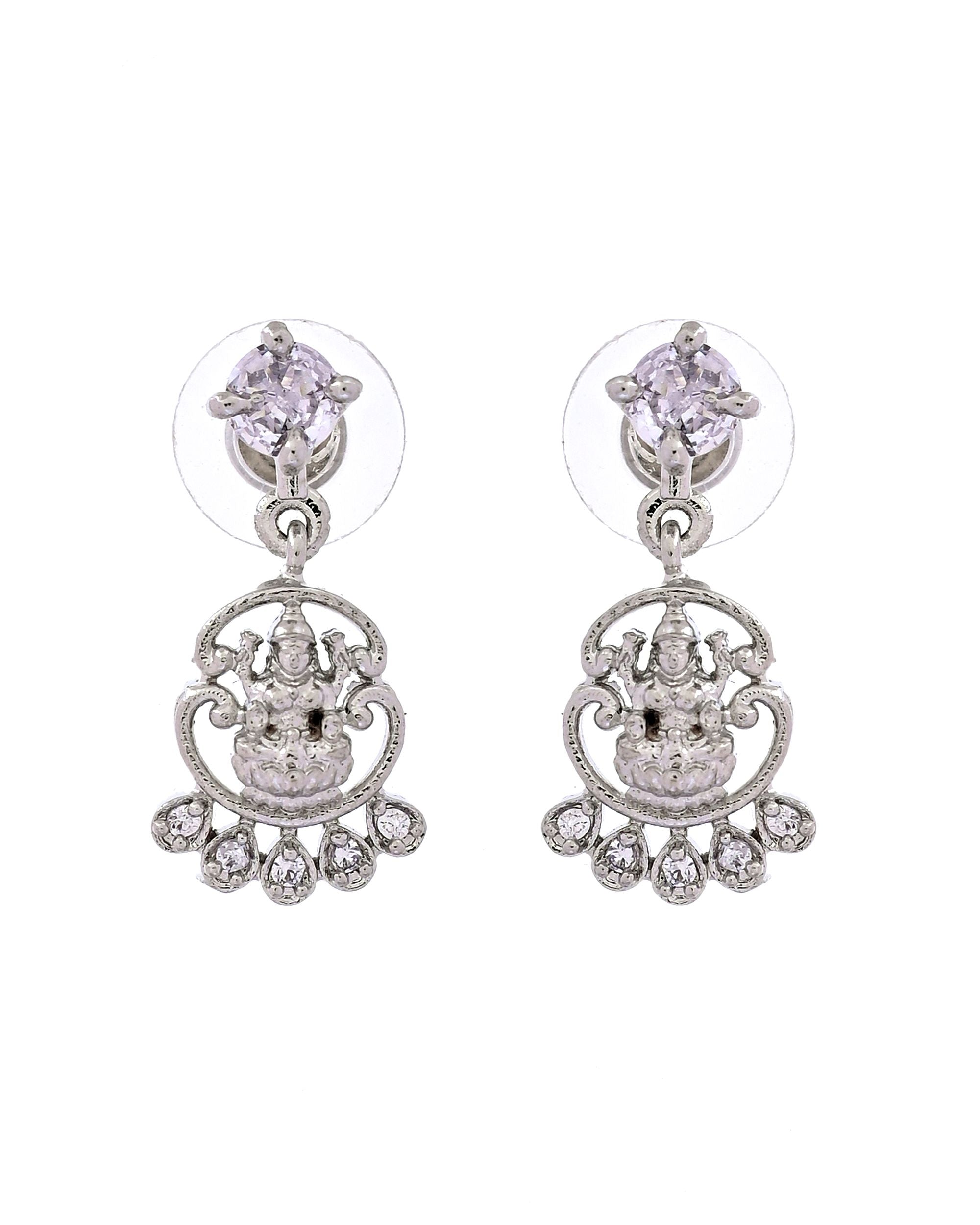 VOJ Silver Plated Ad Stone Temple Jewellery Set - Dista