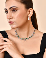 Thumbnail for VOJ Silver Plated Ad Green Stone Temple Jewellery Set - Dista