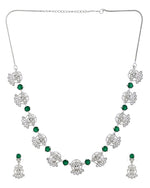 Thumbnail for VOJ Silver Plated Ad Green Stone Temple Jewellery Set - Dista