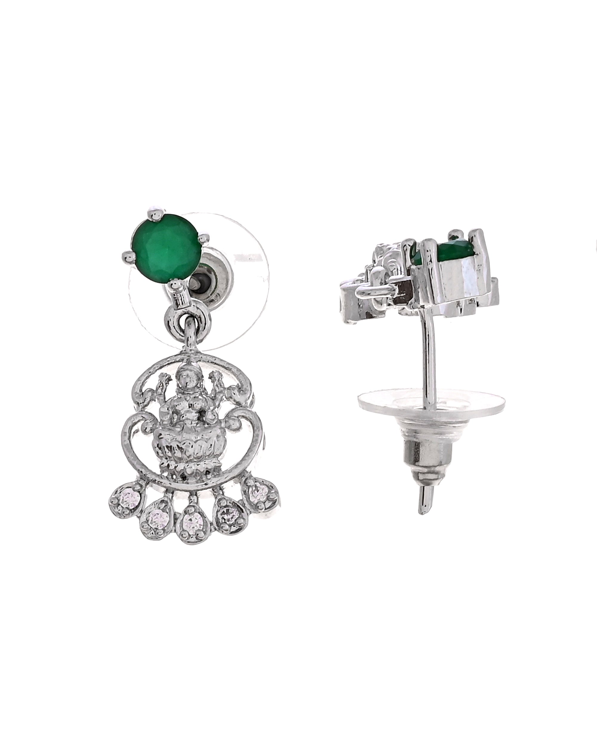 VOJ Silver Plated Ad Green Stone Temple Jewellery Set - Dista