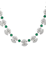 Thumbnail for VOJ Silver Plated Ad Green Stone Temple Jewellery Set - Dista