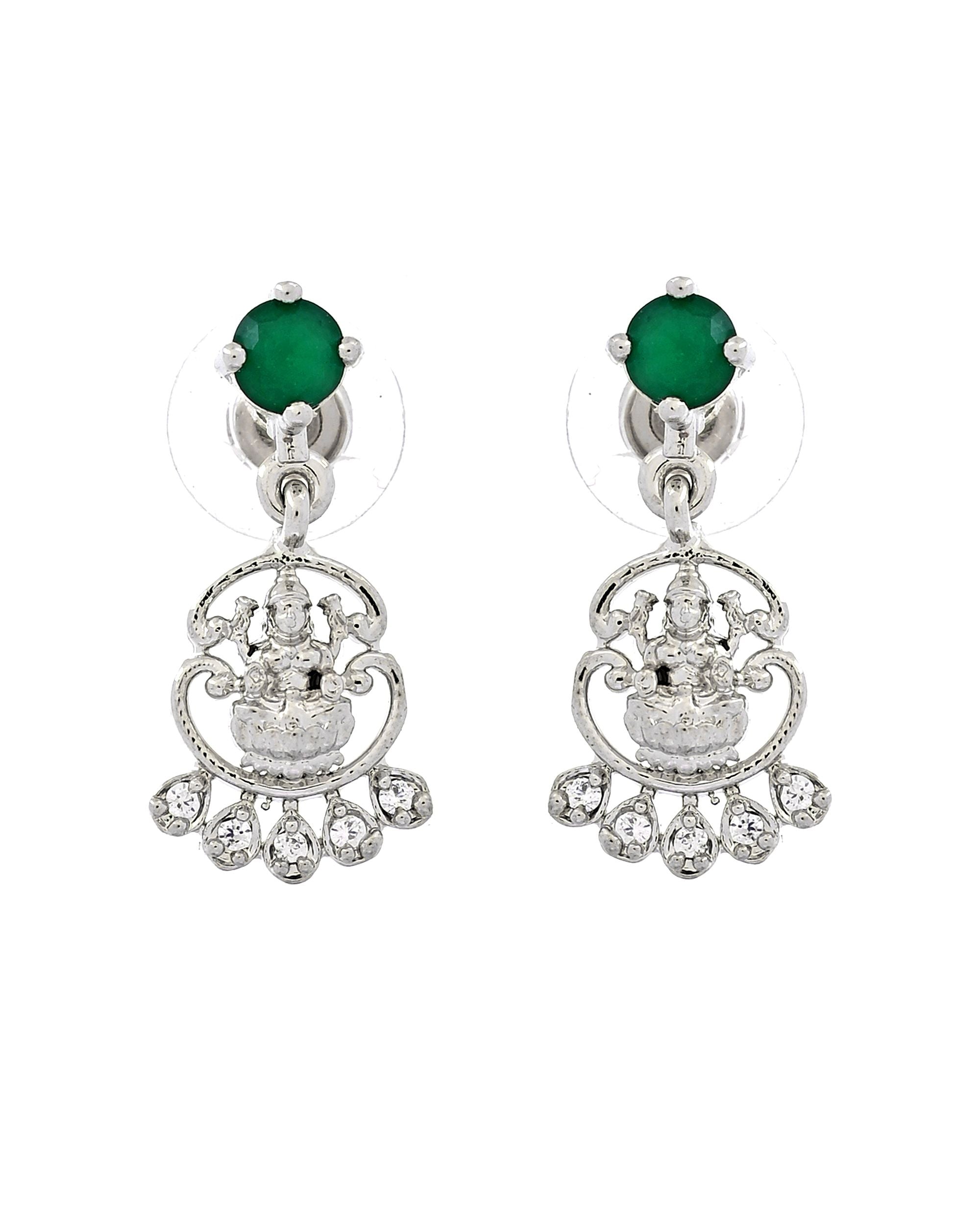 VOJ Silver Plated Ad Green Stone Temple Jewellery Set - Dista