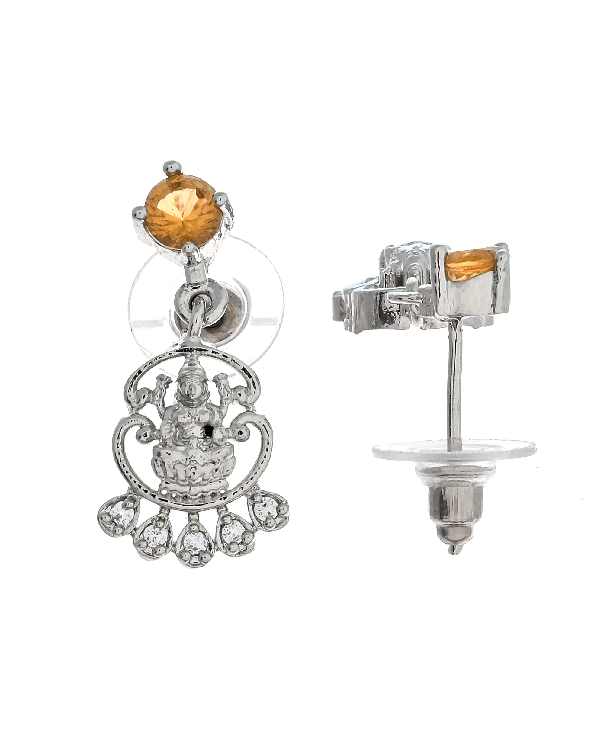 VOJ Silver Plated Ad Yellow Stone Temple Jewellery Set - Dista
