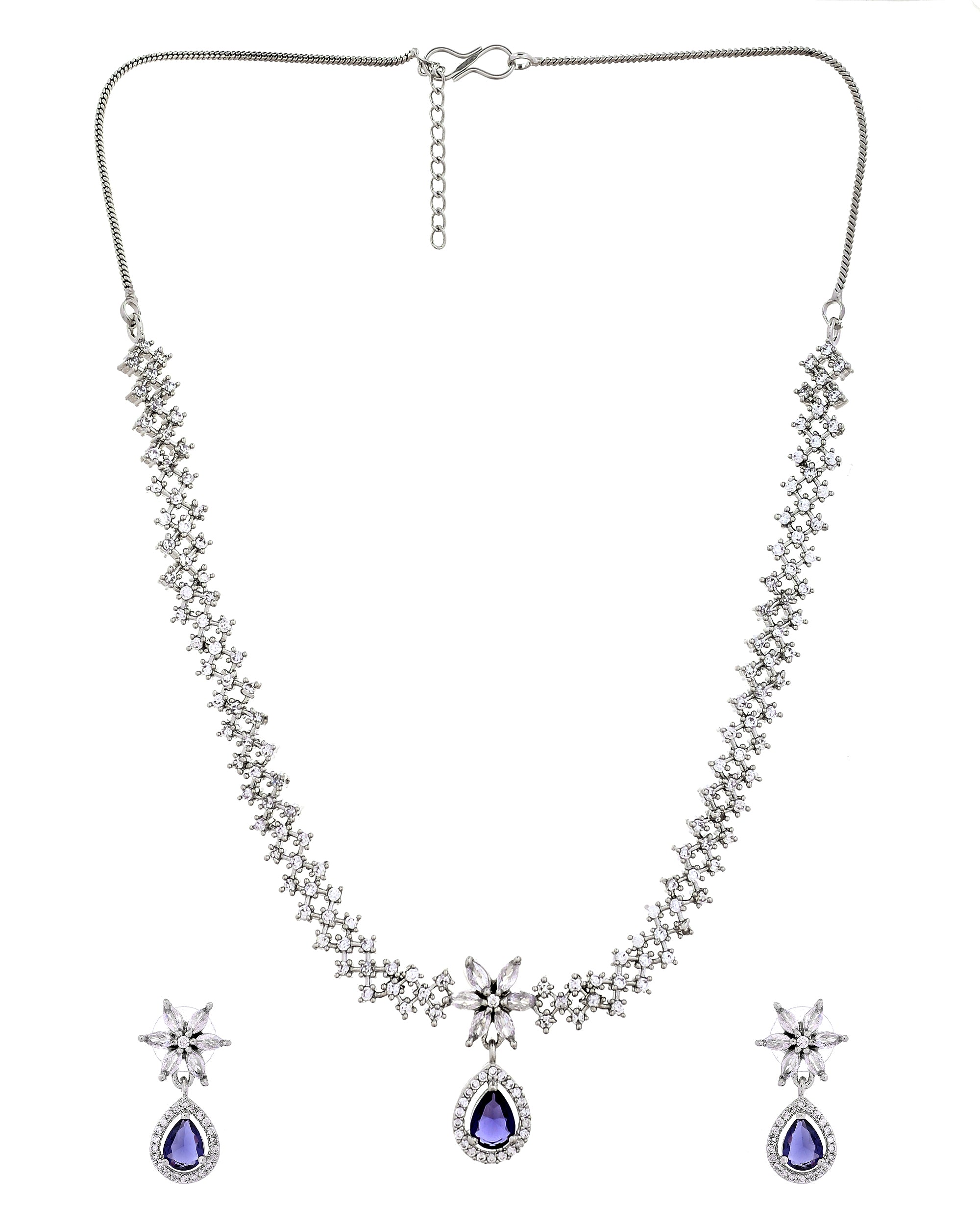 VOJ Silver Plated Purple Drop Shaped Ad Jewellery Set - Dista
