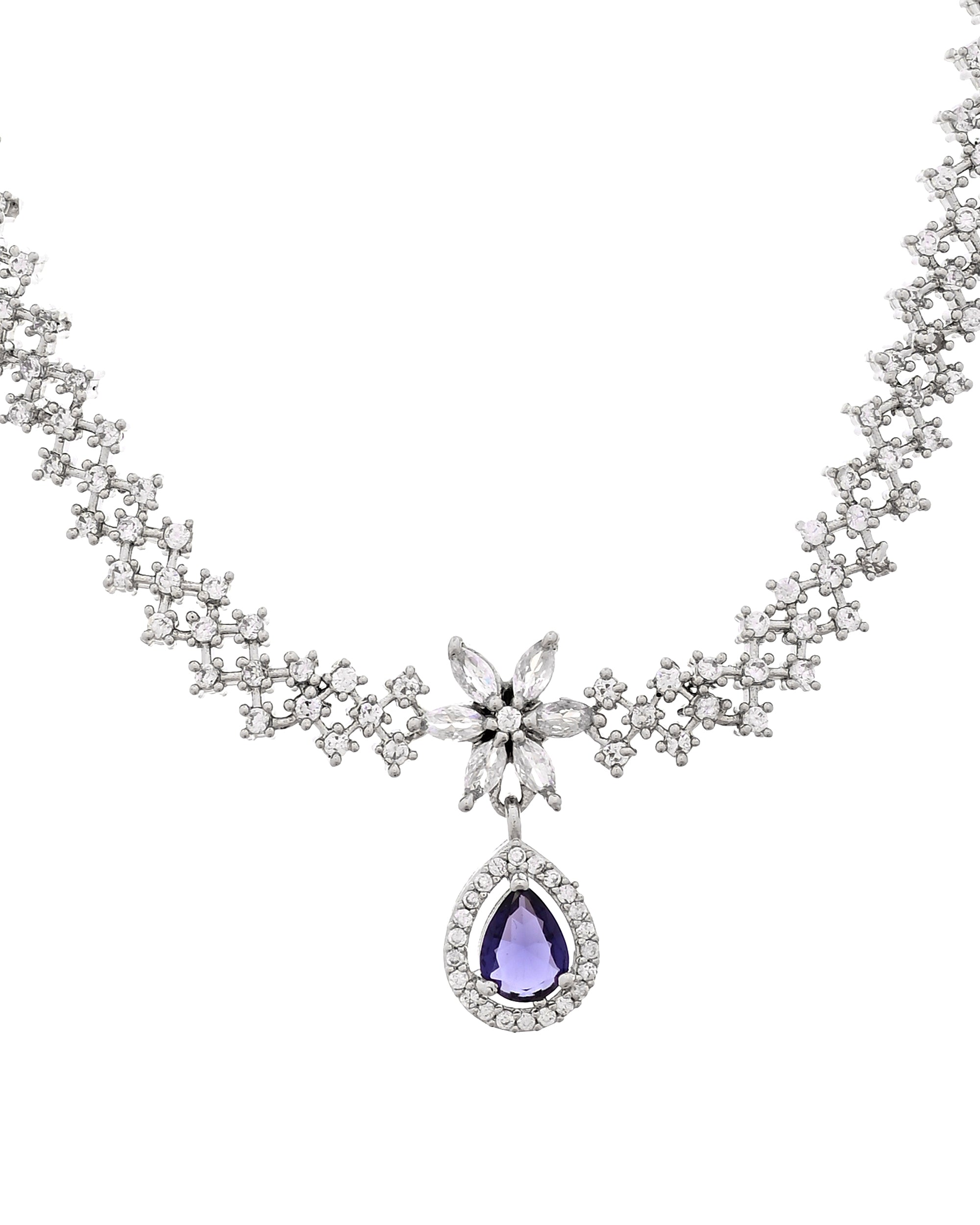 VOJ Silver Plated Purple Drop Shaped Ad Jewellery Set - Dista
