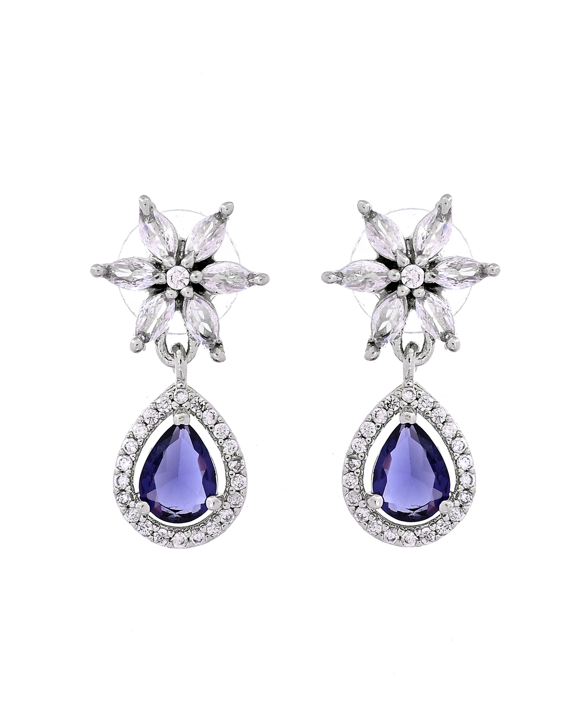 VOJ Silver Plated Purple Drop Shaped Ad Jewellery Set - Dista