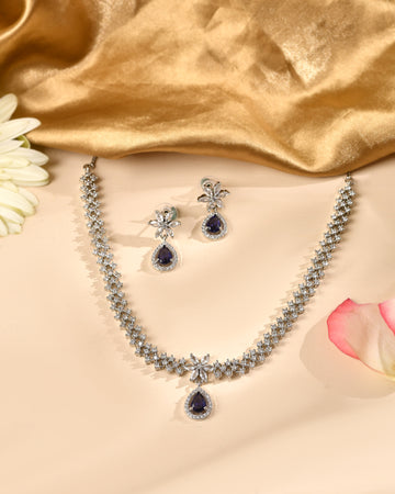 VOJ Silver Plated Purple Drop Shaped Ad Jewellery Set - Dista