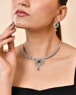 Thumbnail for VOJ Silver Plated Ad Stone Studded Designer Necklace Set - Dista