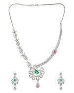 Thumbnail for VOJ Silver Plated Ad Stone Studded Designer Necklace Set - Dista