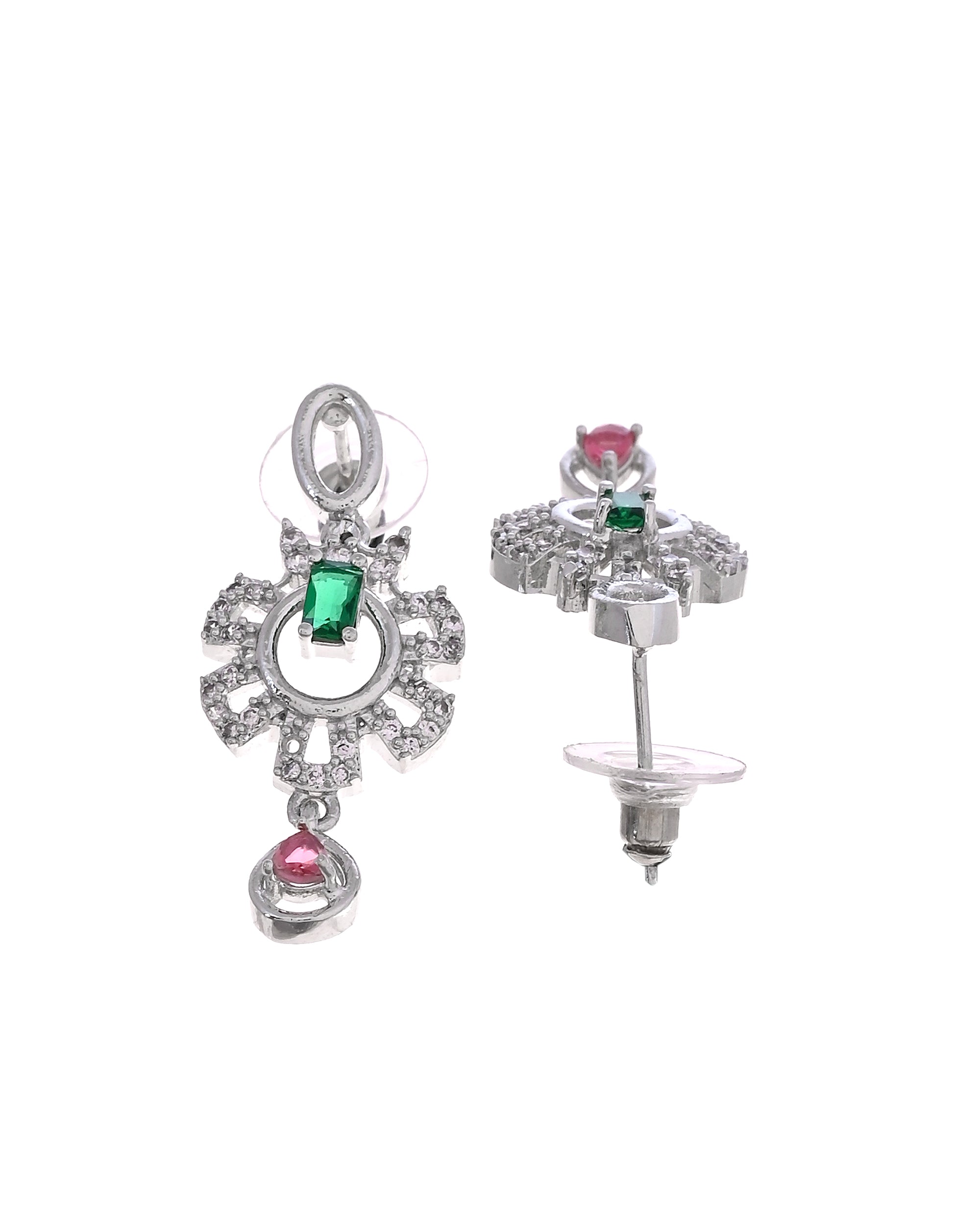 VOJ Silver Plated Ad Stone Studded Designer Necklace Set - Dista