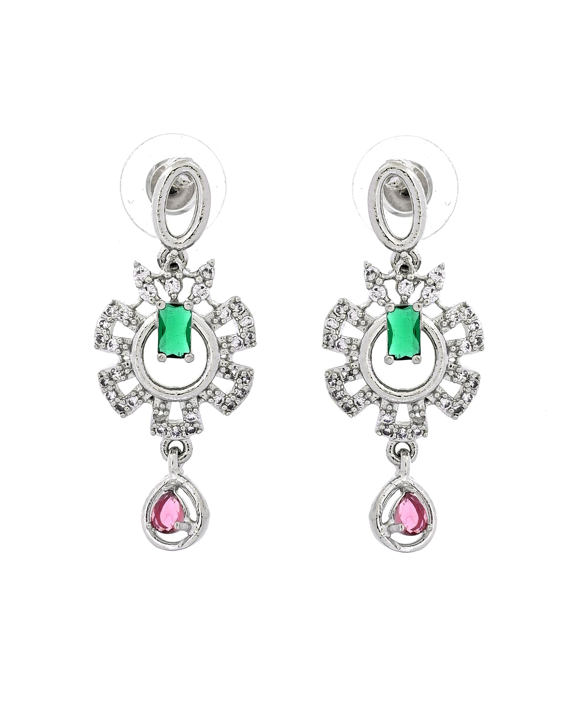 VOJ Silver Plated Ad Stone Studded Designer Necklace Set - Dista