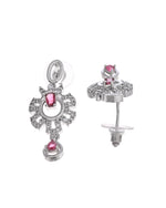 Thumbnail for VOJ Silver Plated Ruby Red Ad Stone Studded Designer Necklace Set