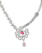 Thumbnail for VOJ Silver Plated Ruby Red Ad Stone Studded Designer Necklace Set