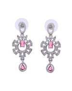 Thumbnail for VOJ Silver Plated Ruby Red Ad Stone Studded Designer Necklace Set