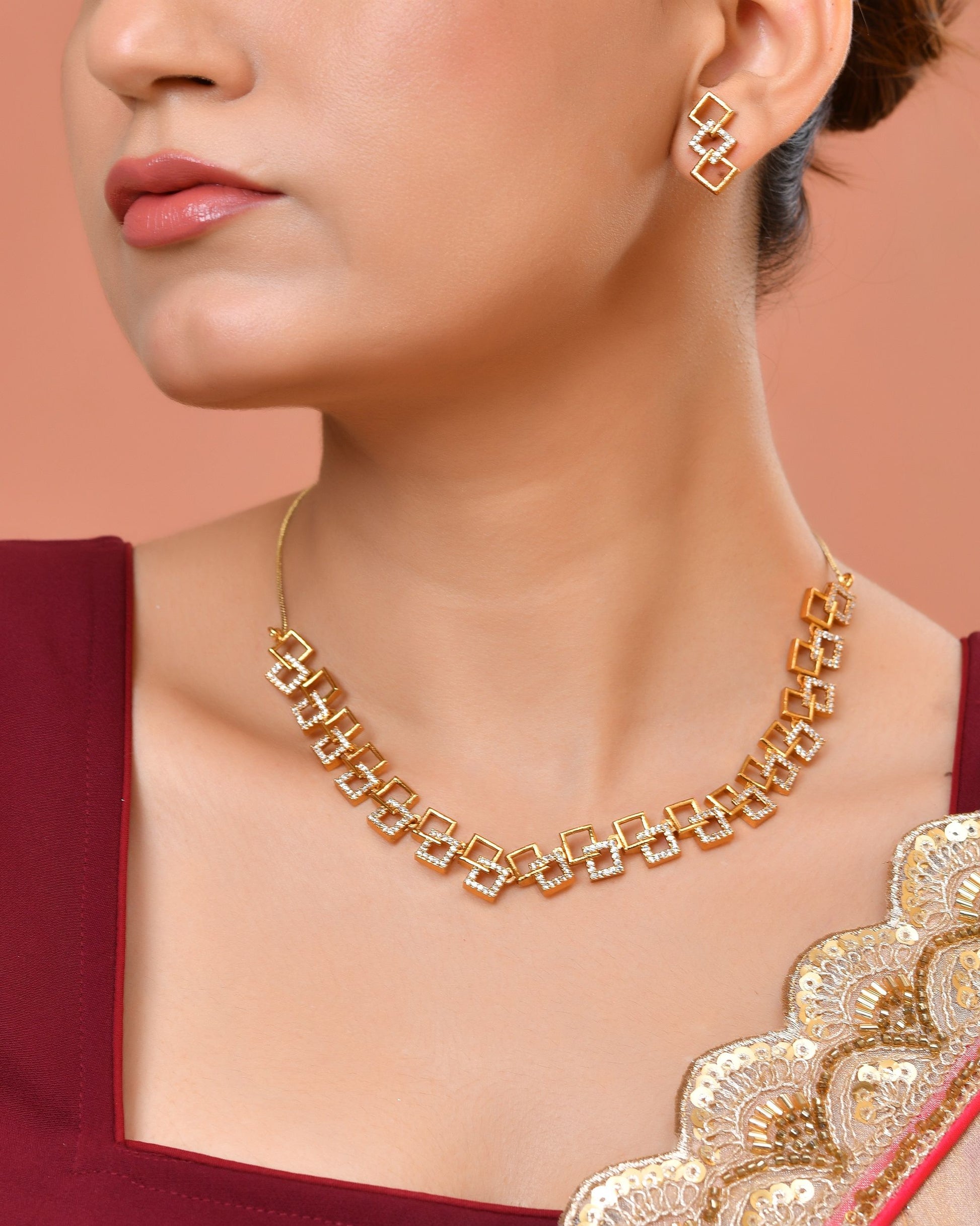 VOJ Gold Plated Geometric Shaped Ad Jewellery Set - Dista
