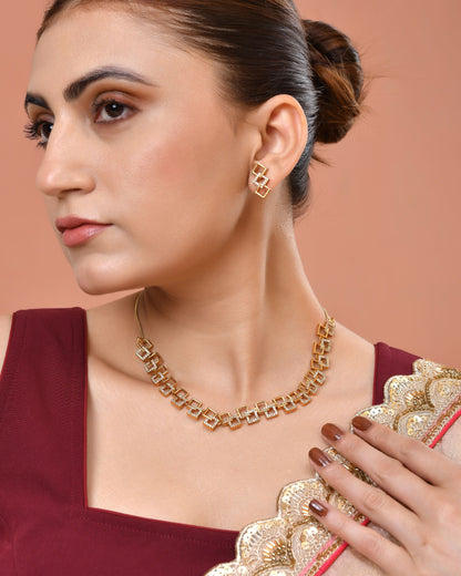 VOJ Gold Plated Geometric Shaped Ad Jewellery Set - Dista